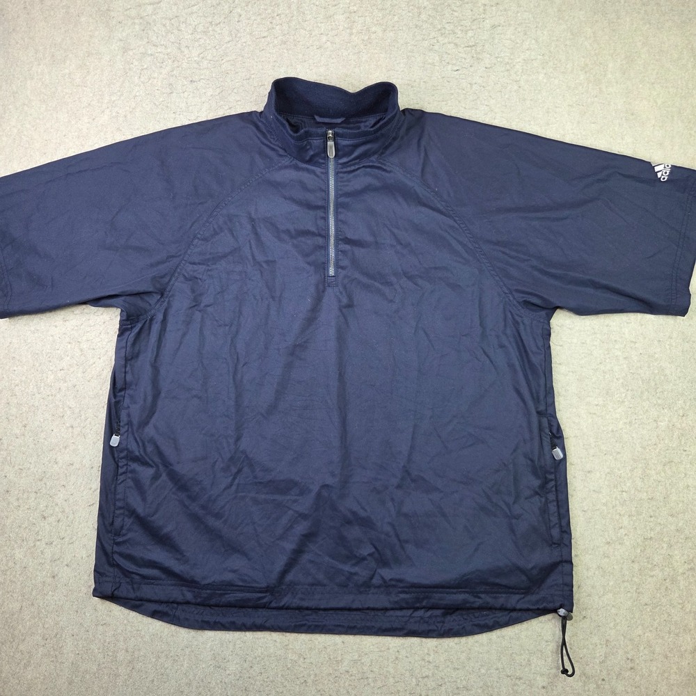 Adidas Golf Short Sleeve Windbreaker Mens L Blue 1/4 Zip Pullover Performance